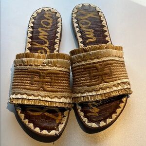 Sam Edelman Tan and Brown Raffia Women Sandals